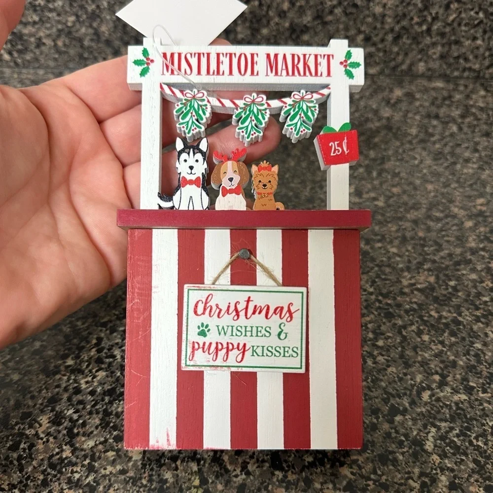 Christmas Dog Mistletoe Market Booth Mini Wood Decor